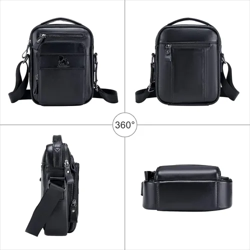 Miniatura 2 de BAIGIO Bolso de hombro de cuero genuino para hombre, maletín de mensajero, bolso de mano cruzado, bolso de viaje