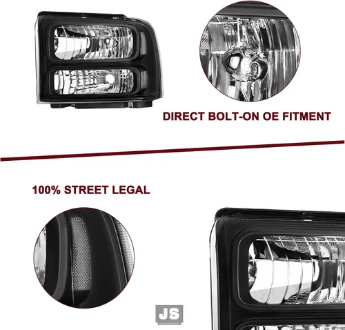 Miniatura 6 de JSBOYAT Juego de faros con bombillas y arnés de reemplazo para Ford F250 F350 F450 F550 Super Duty 99-04 / Ford Excursion 00-04 lado del conductor