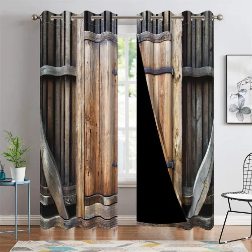 Miniatura 97 de Cortinas rústicas para ventana de puerta de granero, puerta de madera gris, puerta de garaje, tratamiento de ventana para sala de estar, dormitorio