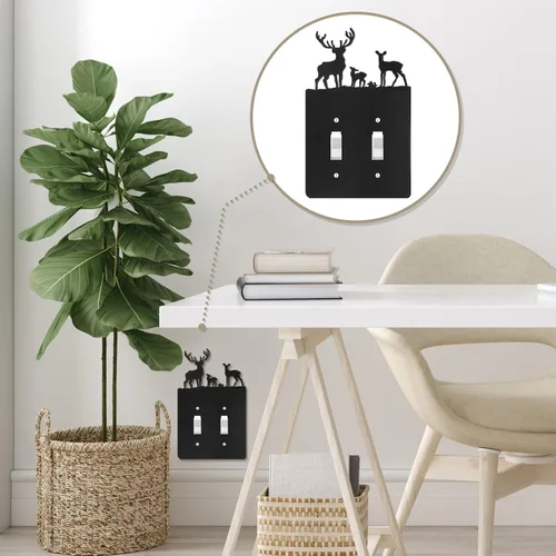 Miniatura 5 de Lothee 6 piezas de placas metálicas para interruptor de luz con diseño de oso, alce, árbol, montaña, alce, bosque, placa de tomacorriente