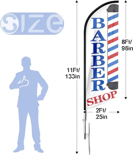 Miniatura 2 de Bandera de barbería, banderas de barbería con kit de poste, bandera de barbería con poste para empresas, letrero de bandera de plumas de swooper