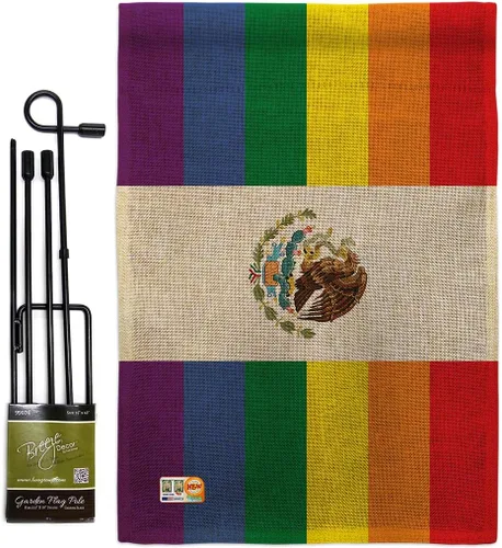 Miniatura 11 de Bandera de jardín de arpillera de Orgullo de México LGBT arco iris amor gay bisexual pequeño regalo decorativo patio casa pancarta de doble cara