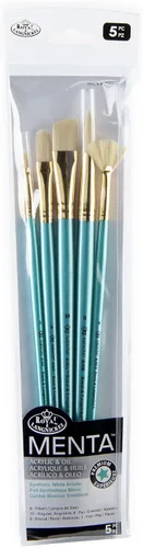 Miniatura 2 de Royal & Langnickel Menta - Juego de 5 pinceles angulares de mango largo para pinturas acrílicas y al óleo, incluye pinceles angulares, filbert