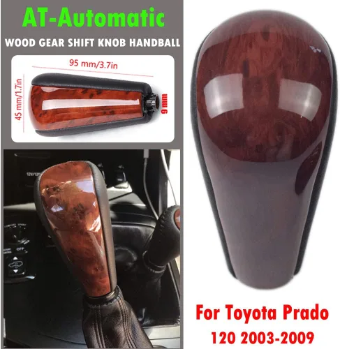 Miniatura 2 de Cuero automático con perilla de palanca de cambios de madera para Toyota Prado 120 2003 2004 2005 2006 2007 2008 2009 (1 pieza de nogal)