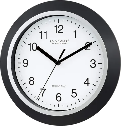 Miniatura 2 de La Crosse Technology WT-3102B - Reloj de pared analógico de 10 pulgadas WWVB y restablecimiento automático de DST, negro/plata
