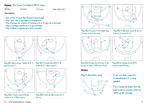 Miniatura 4 de Basketball Playbook by MVMT Sports. 380 court diagrams in a 5.82 x 8.26 inches planner for basketball coaches. Capture plays, drills and scouts.