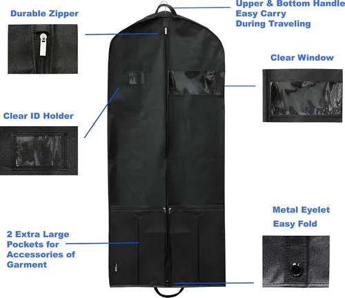Miniatura 3 de Simple Houseware - Bolsa resistente para ropa, de 60 pulgadas con bolsillo para trajes, esmóquines, vestidos y abrigos.
