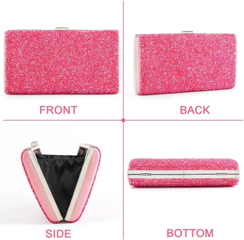Miniatura 4 de ELABEST Bolso de mano de noche con purpurina con diamantes de imitación, bolso cruzado para bodas y fiestas para mujeres y niñas