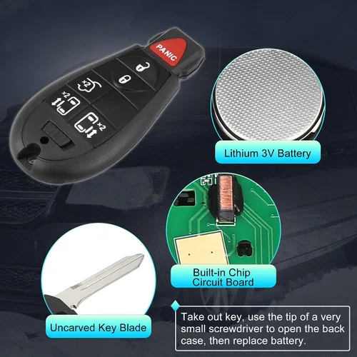 Miniatura 4 de X AUTOHAUX Llave de repuesto para automóvil M3N5WY783X 433Mhz para Dodge Grand Caravan para Chrysler Town and Country 6 botones con llave de puerta