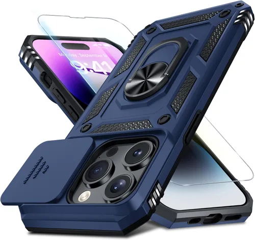 Miniatura 25 de Janmitta - Funda para iPhone 14 Pro con cubierta deslizante para lente de cámara incorporada + protector de pantalla, funda de cuerpo completo