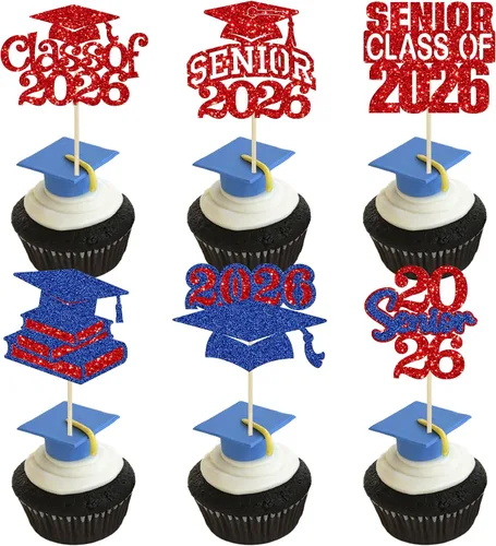 Miniatura 27 de Paquete de 24 adornos para cupcakes de clase 2026 con purpurina 2026 Felicidades Graduación Diploma Done Cupcake Picks 2026 Graduación Temática