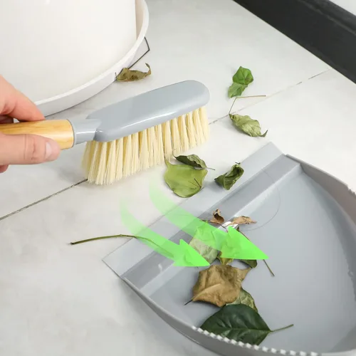 Miniatura 3 de Juego de recogedor y cepillo pequeño, mini escoba con recogedor, escoba de mano y bandeja para el polvo para el hogar, cuidado de mascotas, Gris