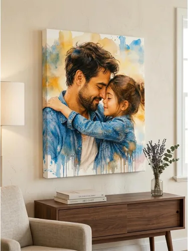 Miniatura 5 de NAZENTI Retrato de acuarela personalizado de foto, arte de pared con foto familiar, regalos personalizados para el día del padre para abuelo, papá