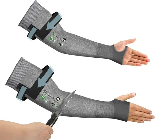 Miniatura 12 de Schwer ANSI A6 Mangas resistentes a cortes, mangas protectoras para brazos de 18 pulgadas con agujero para el pulgar para protección de trabajo