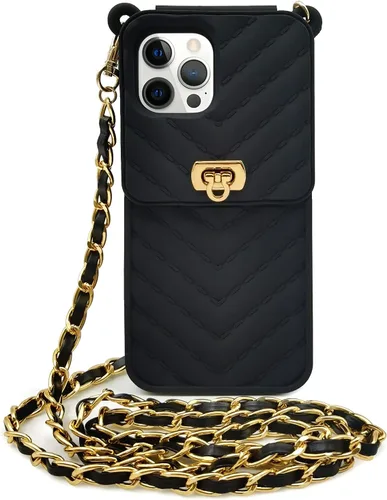 LUVI Funda tipo cartera cruzada para iPhone 14 Pro Max con correa para el cuello con cordón para tarjetas de crédito, bolso de mano para mujeres y