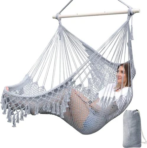 Miniatura 9 de Chihee - Silla de Hamaca Extra Grande, Sillas Colgantes Suavemente Tejidas con Cuerda de Algodón, Barra de Metal Plegable y Resistente, Asiento