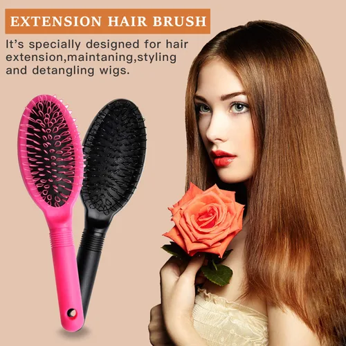 Miniatura 5 de Loop Wig Brush Akamino - Cepillo desenredante para cabello humano y sintético Remy, rosa y negro, 2 piezas