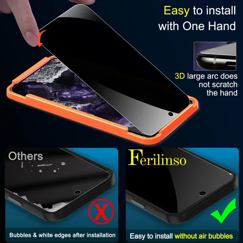Miniatura 6 de Ferilinso Paquete de 3 protectores de pantalla de privacidad para Google Pixel 8 con 3 protectores de lente de cámara de vidrio templado, accesorios
