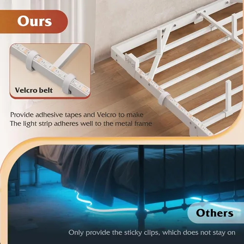 Miniatura 4 de WLIVE Base de cama flotante tamaño Queen, plataforma de metal resistente de 1500 libras con luz LED y estación de carga, no necesita somier, fácil