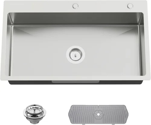 Miniatura 25 de Fregadero Negro de Cocina y Bar, Fregadero de Cocina de Acero Inoxidable de 15 x 17 Pulgadas para Empotrar, Fregadero de Bar Moderno de Un Solo
