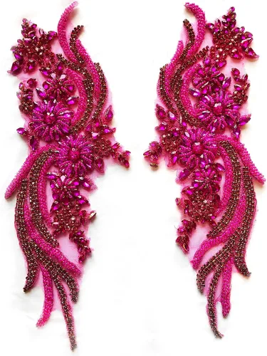 Miniatura 9 de 1 par de diamantes de imitación hechos a mano con apliques para ropa, 14.5 x 4.8 pulgadas, decoración de vestido de novia, apliques de flores Dorado