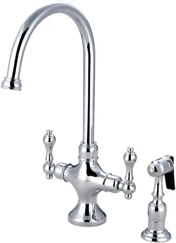 Miniatura 2 de Kingston Brass KS1768ALBS - Grifo de cocina clásico vintage con rociador de latón, 7-7/8 pulgadas, níquel satinado
