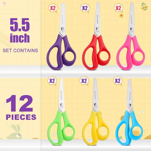 Miniatura 2 de BURVAGY 12Pack 5.5" Tijeras de seguridad pequeñas para la escuela, tijeras redondas de punta desafilada para manualidades en masa, hojas de acero