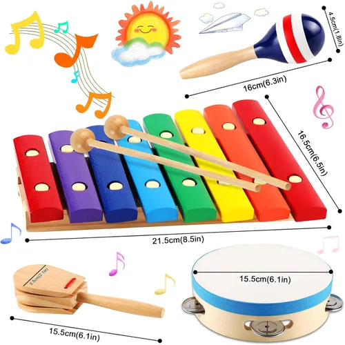 Miniatura 2 de LOOIKOOS Instrumentos Musicales para Niños Juguetes Montessori de Madera para Niños Pequeños, Conjunto de Instrumentos de Percusión para Niños