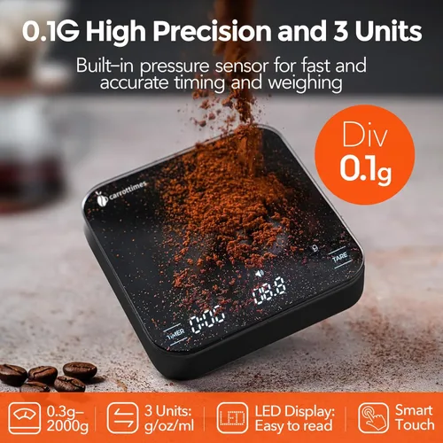 Miniatura 2 de Mini báscula de café recargable con temporizador, escala de espresso de precisión de 4.4 lbs/0.00 oz, báscula de café digital portátil con 4 modos