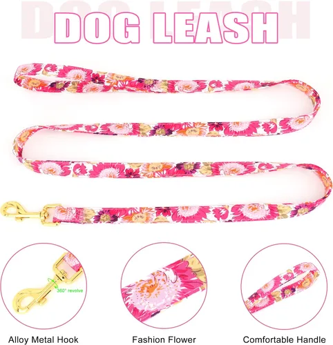 Miniatura 4 de Beirui Collares, arneses y correas lindos para perritas, juego de collar y correa ajustable para perros con flor - Chaleco de malla suave