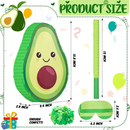 Miniatura 2 de Sratte Decoraciones de piata de aguacate, 16 x 11 x 3 pulgadas, piñata de aguacate con palo para revelación de género, baby shower, fiesta