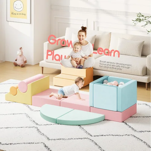 Miniatura 6 de smilesun 12 bloques de escalada de espuma para niños pequeños con pozo de pelotas, juego de gimnasio seguro y suave, bloques de espuma para el área