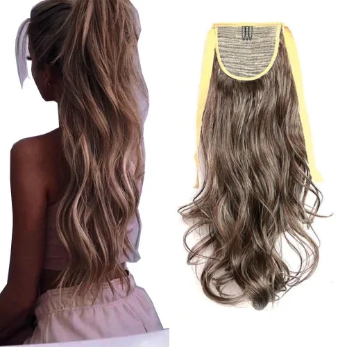 Miniatura 11 de Extensión de cabello sintético rizado con clip, cola de caballo larga, con clip, para niñas, mujeres y mujeres