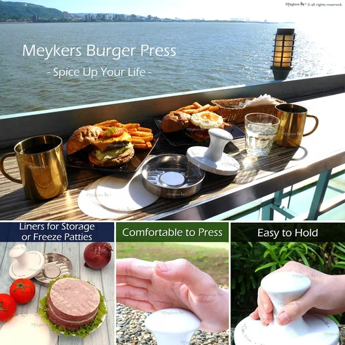 Miniatura 5 de Meykers Burger Press - Molde para hamburguesas de 5 pulgadas, con 100 papeles para hamburguesas, moldeador de porcelana de acero inoxidable