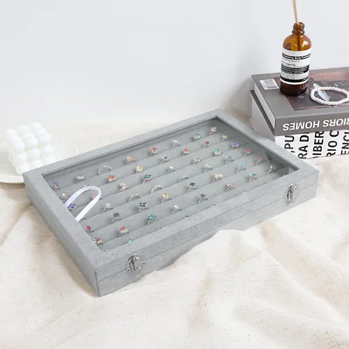 Miniatura 53 de Wuligirl - Joyero organizador de terciopelo para aretes, collares y pulseras con tapa transparente de exhibición, almacenamiento de joyas