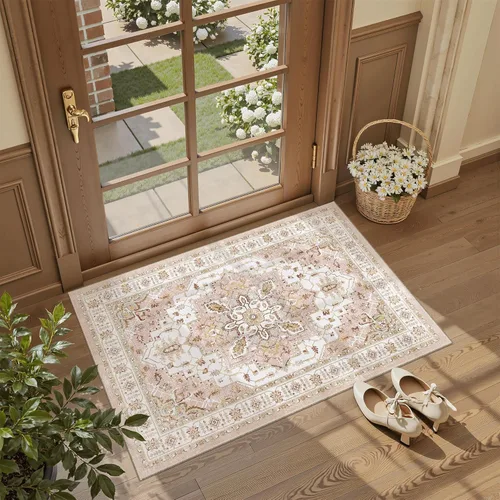 Miniatura 248 de Madane Alfombra lavable de 2 x 3 pies, alfombra de entrada pequeña, antideslizante, vintage, para entrada interior, alfombra de pelo bajo