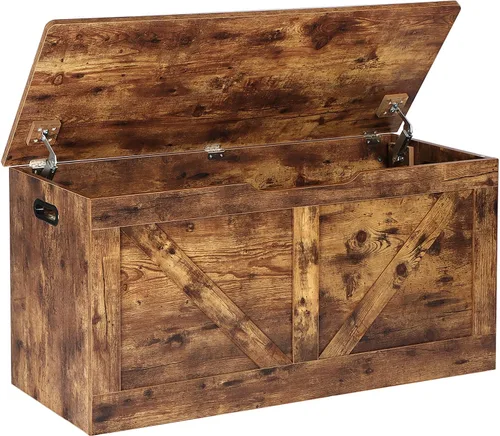 Miniatura 11 de Timberer Baúl de almacenamiento de 39.4 pulgadas, banco de almacenamiento de madera, baúl de almacenamiento grande con 2 bisagras de seguridad