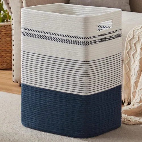 Miniatura 12 de Cesta de Ropa Sucia, Cesta de Lavandería Grande de Cuerda Tejida Alta con Asas, 22" X 17" X 13", Cesta de Almacenamiento Decorativa para Ropa