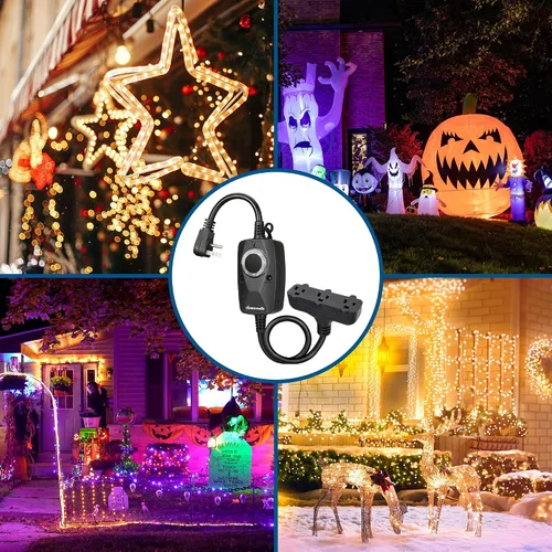 Miniatura 8 de DEWENWILS Temporizador de luz para exteriores resistente a la intemperie con cable de extensión de 2 pies, interruptor temporizador de fotocélula