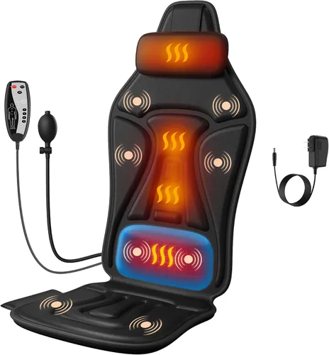 Cojín de asiento de masaje de vibración con calor, masajeador completo de espalda y cuello para silla, almohadilla de masaje de 8 motores con
