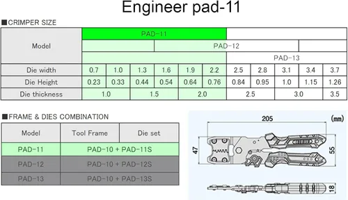 Miniatura 2 de ENGINEER Herramienta de prensado de precisión (tamaño S) hecha en Japón Prensa práctica con juego de matrices intercambiables: PAD-11