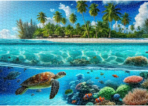 Miniatura 2 de Sutinban Rompecabezas de 1000 piezas de tortuga marina para adultos, rompecabezas de 1000 piezas para adultos, rompecabezas de espíritu ondulado
