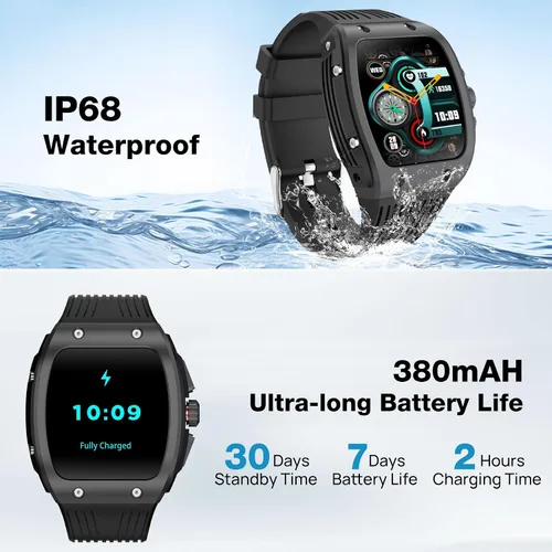 Miniatura 6 de Relojes inteligentes para hombre, reloj inteligente con pantalla táctil cuadrada HD de 1.76 pulgadas, monitor de frecuencia cardíaca, SpO2/sueño