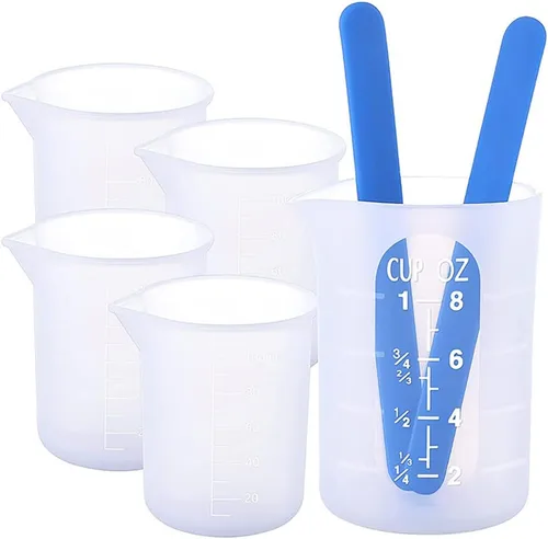 Miniatura 4 de Kit de herramientas de tazas medidoras de resina de silicona, tazas de medición de 3.3 onzas líquidas, palitos de silicona para agitar, pipetas