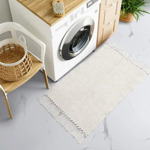 Miniatura 7 de Lahome Tapete bohemio para baño, tapete pequeño de 2 x 3 pies, tapete ligero para interiores, alfombra de algodón lavable con borlas, alfombra