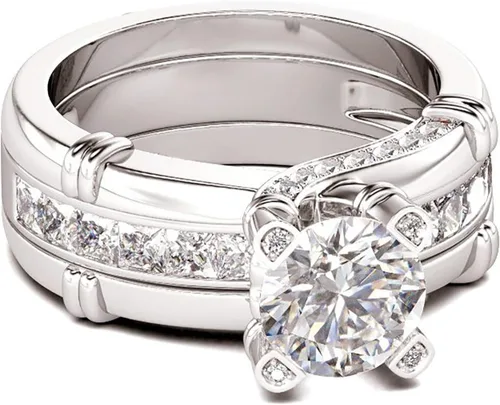 Miniatura 4 de Juego de anillos de diamante para mujer juego de anillos de combinación creativa 2 en 1 con circonita y anillo de moda versátil para boda compromiso