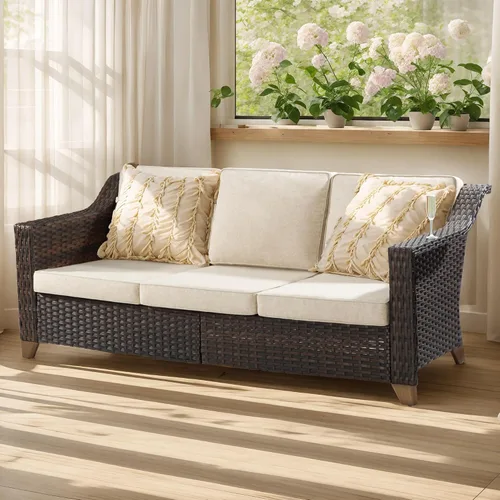 Miniatura 19 de Joyside Sofá de patio – Sofá de ratán de 3 plazas, sofá de respaldo alto para todo tipo de clima, tamaño grande mejorado con cojines de asiento de 4