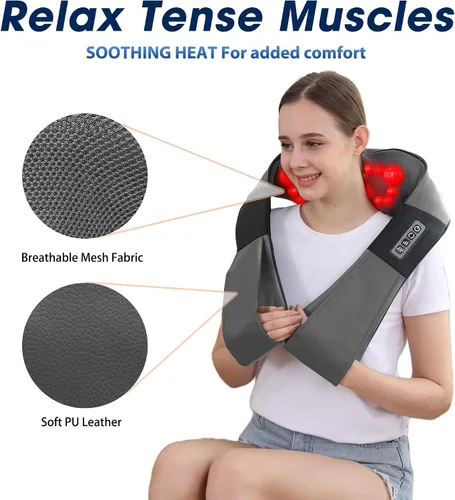 Miniatura 5 de UFFAE Shiatsu Masajeador de cuello y espalda con calor, masaje eléctrico de tejido profundo para amasar cuello y hombros, el mejor regalo para Gris