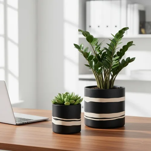 Miniatura 4 de Nihow Maceta moderna de cerámica – Maceta de 5 + 7 pulgadas para todas las plantas de interior – Macetas resistentes con orificio de drenaje
