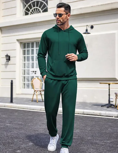 Miniatura 69 de COOFANDY Conjunto deportivo de 2 piezas para hombre, conjunto deportivo casual con capucha